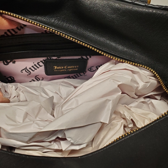 Juicy Couture Liquorice Romance Satchel Handbag with White Bow And Heart Charm - Picture 5 of 8